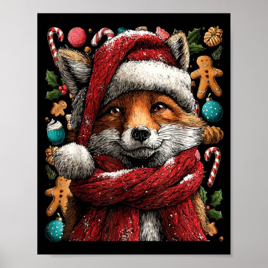 Festive Fox With Snow Santa Hat Winter Christmas A Poster (Vorne)