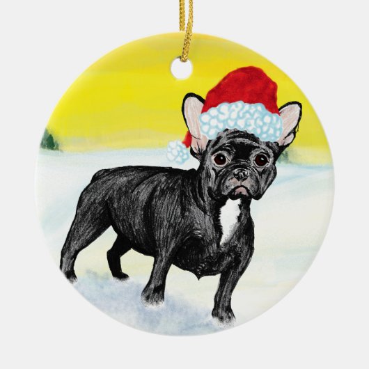 festive french bull dog keramik ornament (Vorne)
