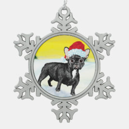 festive french bull dog schneeflocken Zinn-Ornament