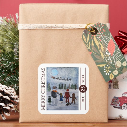 Festive Friends Christmas Quadratischer Aufkleber (Feiertag)