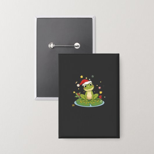 Festive Frog Joy - Cute Christmas Frog on Lily Pad Button (Vorderseite/Rückseite)