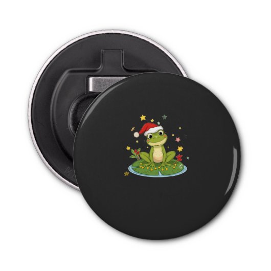 Festive Frog Joy - Cute Christmas Frog on Lily Pad Flaschenöffner (Vorderseite)