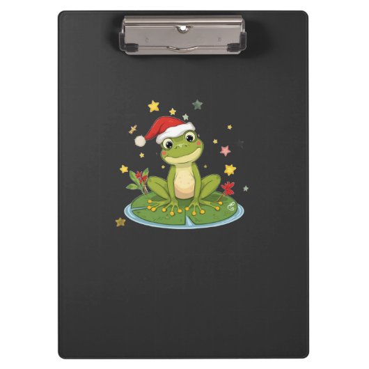 Festive Frog Joy - Cute Christmas Frog on Lily Pad Klemmbrett (Vorderseite)