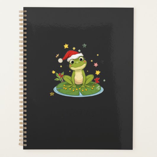 Festive Frog Joy - Cute Christmas Frog on Lily Pad Planer (Vorderseite)