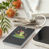Festive Frog Joy - Cute Christmas Frog on Lily Pad Schlüsselanhänger (Vorderseite rechts)