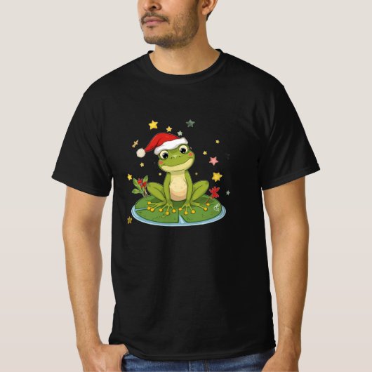 Festive Frog Joy - Cute Christmas Frog on Lily Pad T-Shirt (Vorderseite)