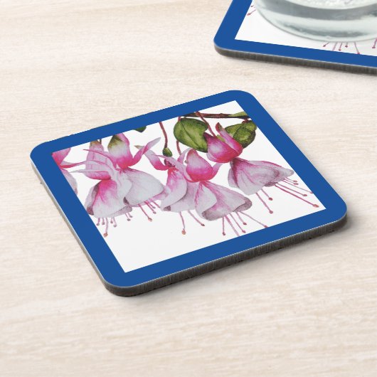 'Festive Fuchsias' auf einem Untersetzer-Set Getränkeuntersetzer (Linke Seite)