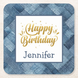 Festive Fun Blue Jean Denim Birthday Paper Unterse Rechteckiger Pappuntersetzer