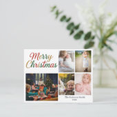 Festive Fun Christmas 5 Photo Holiday Card Dankeskarte (Stehend Vorderseite)