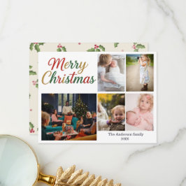 Festive Fun Christmas 5 Photo Holiday Card Dankeskarte