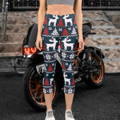 Festive Fun Christmas Tree Winter Reindeer Pattern Capri Leggings