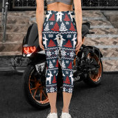 Festive Fun Christmas Tree Winter Reindeer Pattern Capri Leggings