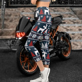 Festive Fun Christmas Tree Winter Reindeer Pattern Capri Leggings