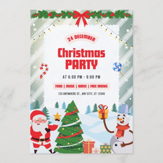 Festive & Fun Santa Christmas Party Invitation Einladung (Vorderseite)