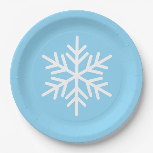 Festive Fun White Alpine Snowflake On Light Blue Pappteller (Vorderseite)