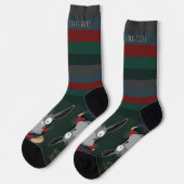 Festive Fun Winter Donkey Illustration Dark Green Socken (Linkes Detail)