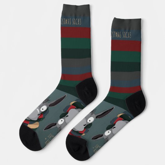 Festive Funny Cute Donkey Turquoise Grey  Socken (Linkes Detail)