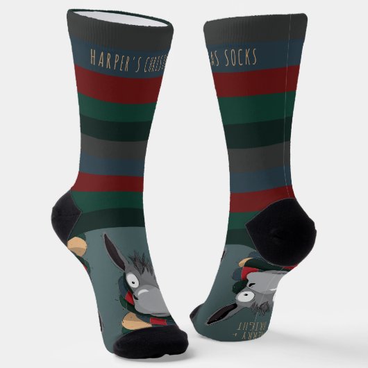 Festive Funny Cute Donkey Turquoise Grey  Socken (Gewinkelt)