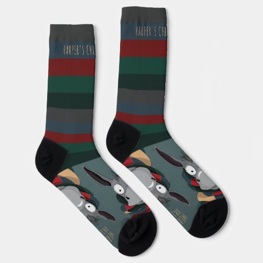 Festive Funny Cute Donkey Turquoise Grey  Socken (Rechts)