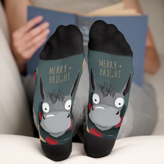 Festive Funny Cute Donkey Turquoise Grey Socken (Unterseite)
