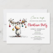 Festive funny reindeer Christmas party invite Einladung (Vorderseite)