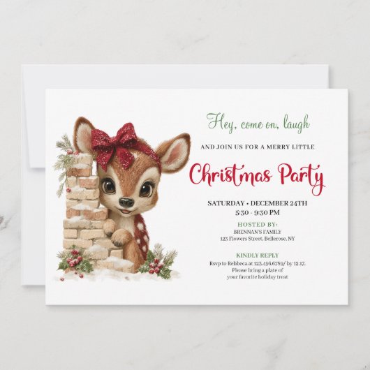 Festive funny reindeer holiday invite download einladung (Vorderseite)