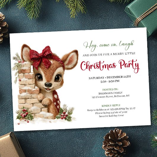 Festive funny reindeer holiday invite download einladung