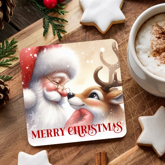 Festive Funny Santa Rudolph Christmas Drink Coaste Rechteckiger Pappuntersetzer