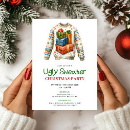 Festive funny ugly sweater party invitation einladung