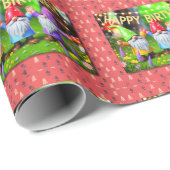 Festive Garden Gnomes Birthday Celebration Geschenkpapier (Rolleneckpunkt)
