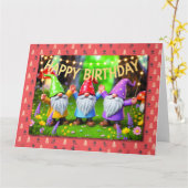Festive Garden Gnomes Birthday Celebration Karte (Gelbe Blume)