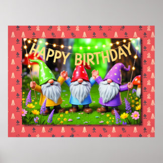 Festive Garden Gnomes Birthday Celebration Poster