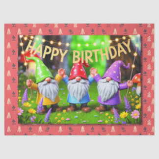 Festive Garden Gnomes Birthday Celebration Seidenpapier
