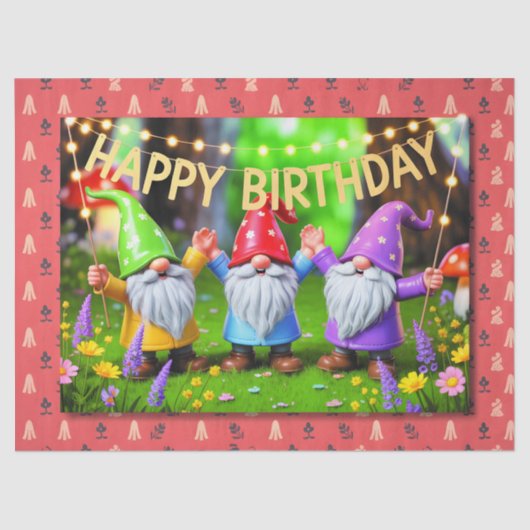 Festive Garden Gnomes Birthday Celebration Seidenpapier (Vorderseite)