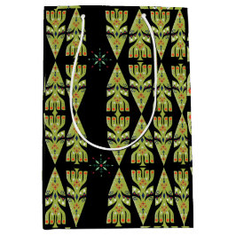 Festive Gift Wrap Green Black Pattern Mittlere Geschenktüte