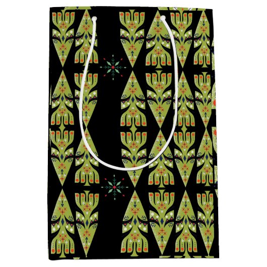 Festive Gift Wrap Green Black Pattern Mittlere Geschenktüte (Vorderseite)