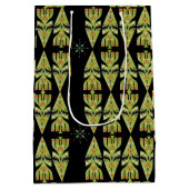 Festive Gift Wrap Green Black Pattern Mittlere Geschenktüte (Rückseite)