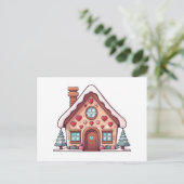 Festive Gingerbread House Illustration Feiertagspostkarte (Stehend Vorderseite)