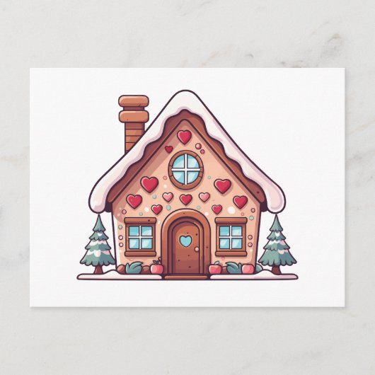 Festive Gingerbread House Illustration Feiertagspostkarte (Vorderseite)