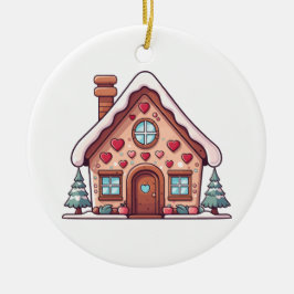 Festive Gingerbread House Illustration Keramik Ornament