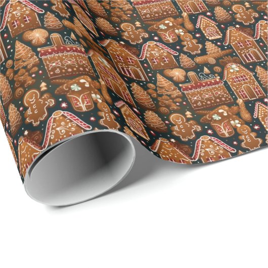 Festive Gingerbread House Print - Klassische Weihn Geschenkpapier (Rolleneckpunkt)