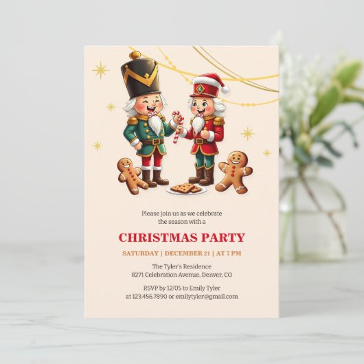 Festive Gingerbrett Nutcracker Weihnachtsgebäck Pa Einladung (Stehend Vorderseite)