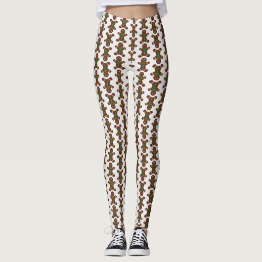 Festive Gingerbrot Man Weihnachtsmuster Leggings (Vorderseite)