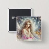 Festive Girly Watercolor Ethereal Frost Snow Angel Button (Vorne & Hinten)