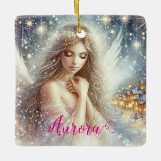 Festive Girly Watercolor Ethereal Frost Snow Angel Keramikornament (Vorderseite)