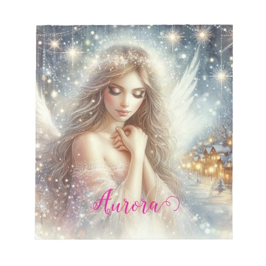 Festive Girly Watercolor Ethereal Frost Snow Angel Notizblock (Vorderseite)