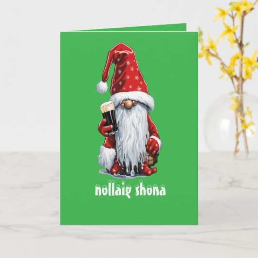 Festive Gnome Holding A Glass Of‎ Irish Dry Stout Karte (Gelbe Blume)