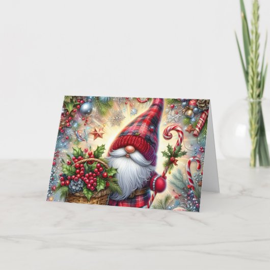 Festive Gnome with Candy Canes Feiertagskarte (Vorderseite)