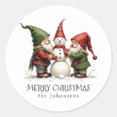 Festive Gnomes Snowman Merry Christmas Sticker (Vorderseite)