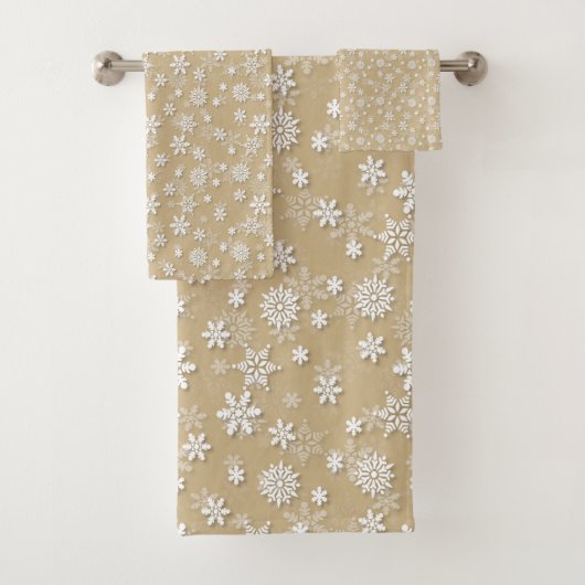 Festive Gold and White Christmas Holiday Snowflake Badhandtuch Set (Insitu)
